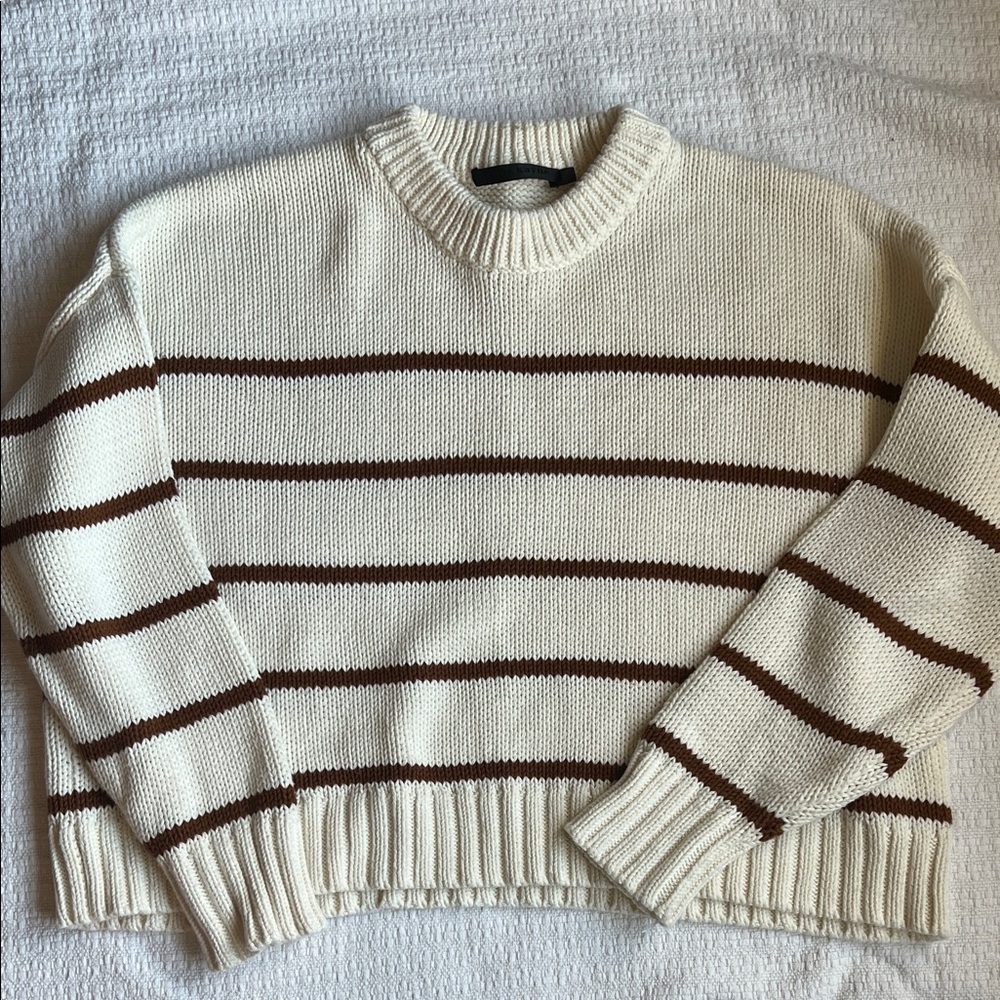 Jenni Kayne Chloe Striped Cream and Brown Women's Sweater